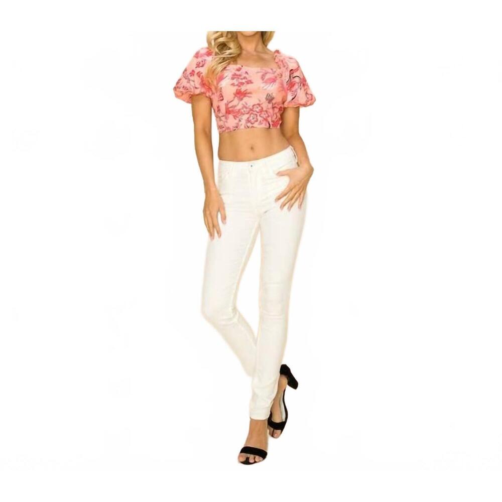 NEW INA FASHION puff sleeve back tie top in peach/ black /white